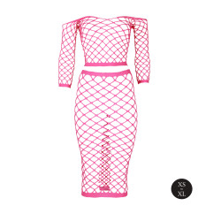 Ouch! Glow Bustier et Robe Filet Épaules dénudées Rose Fluo
